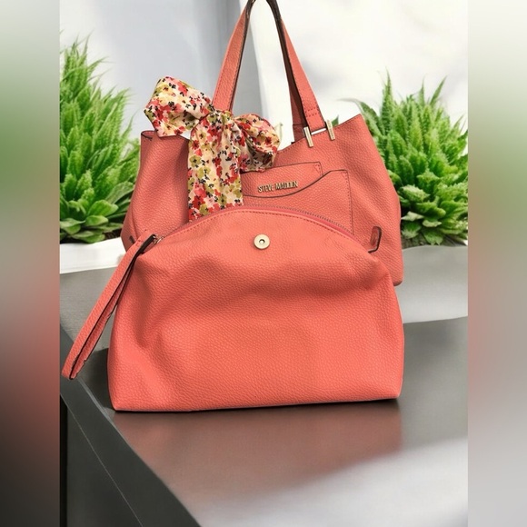 Steve Madden Salmon Tote Satchel + Removable Wristlet Pouch - Picture 2 of 11